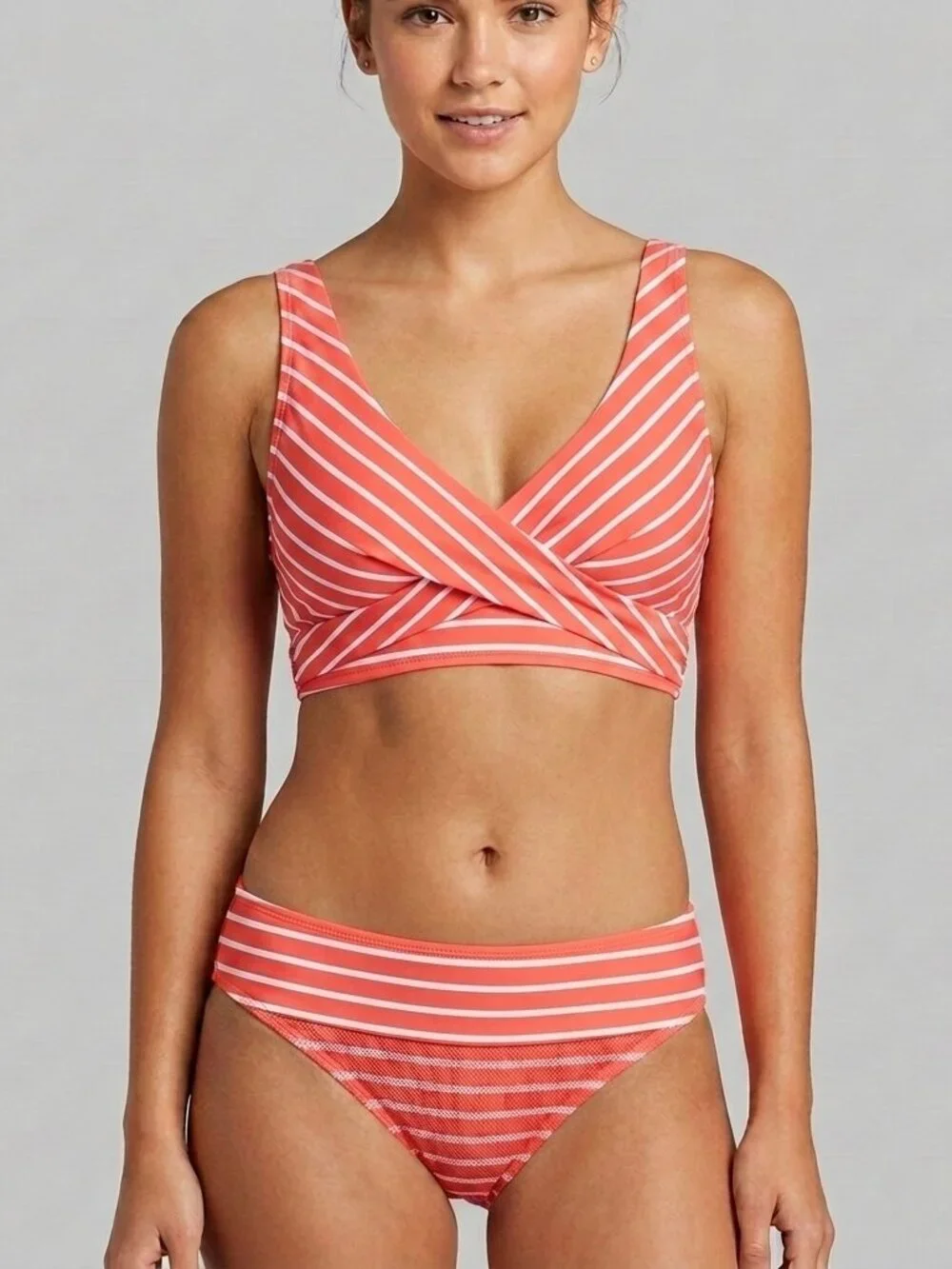 NWT-Sea level- Coral Striped V-Neck Bikini Top & High Waist Bottoms